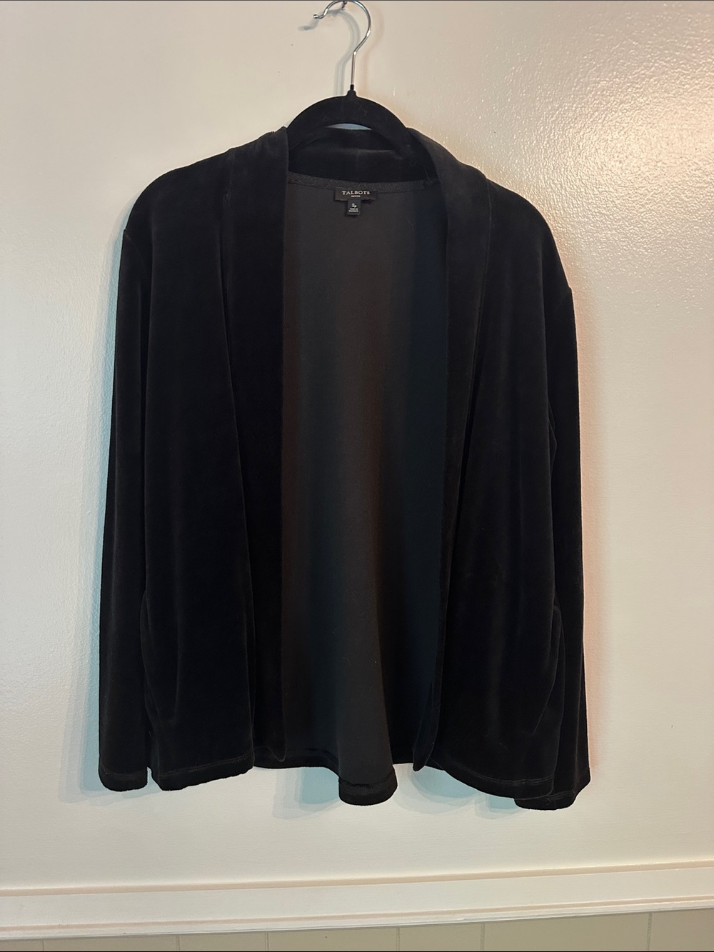Talbots Black Velour Open Blazer Cardigan Size Small Petite
